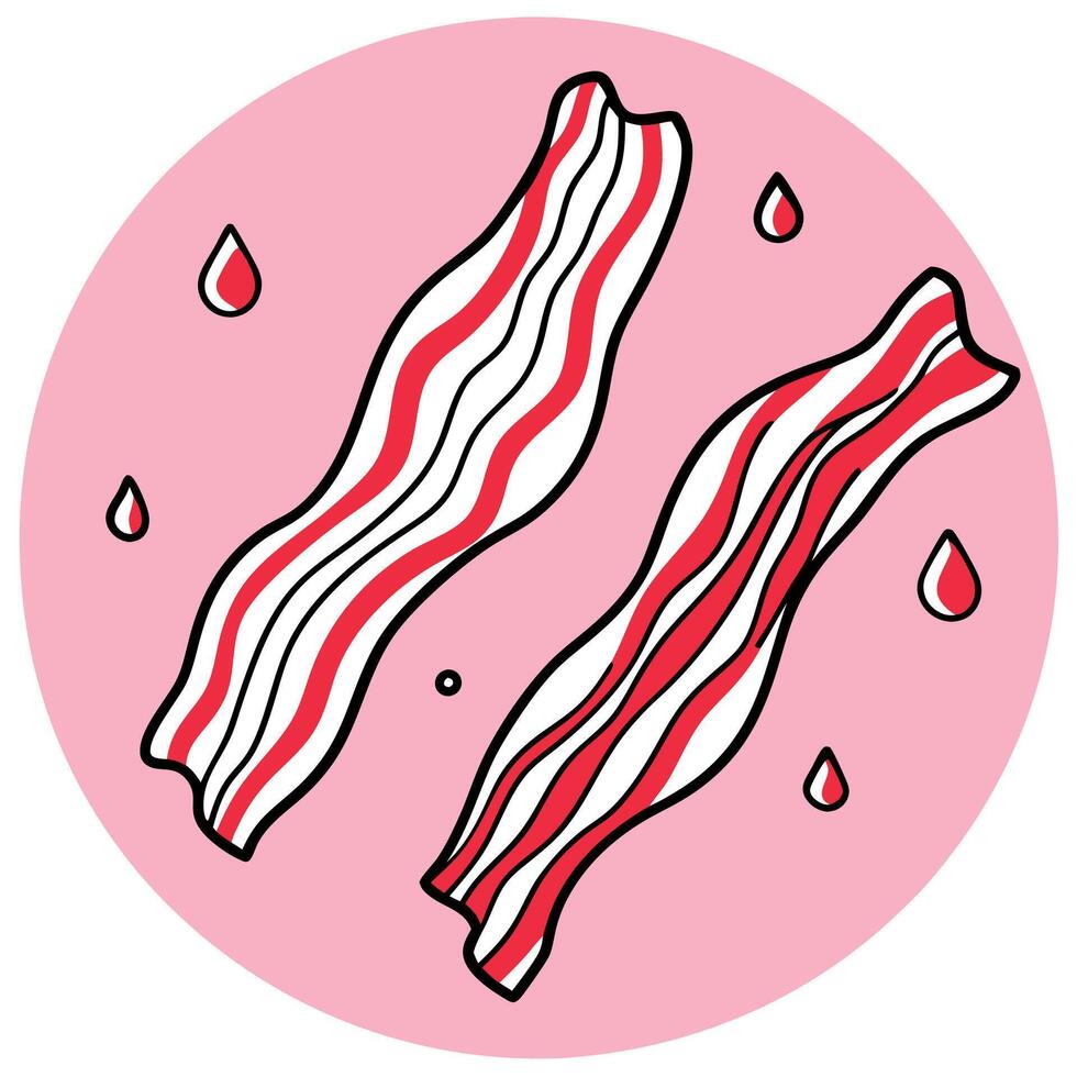Bacon pieces with red droplets on pink background vector