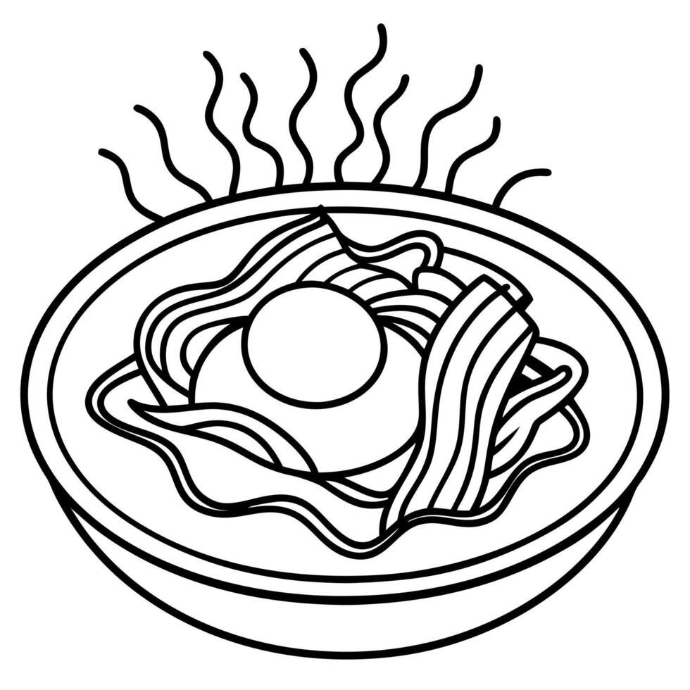 Delicious pasta dish with sunnysideup egg and bacon vector