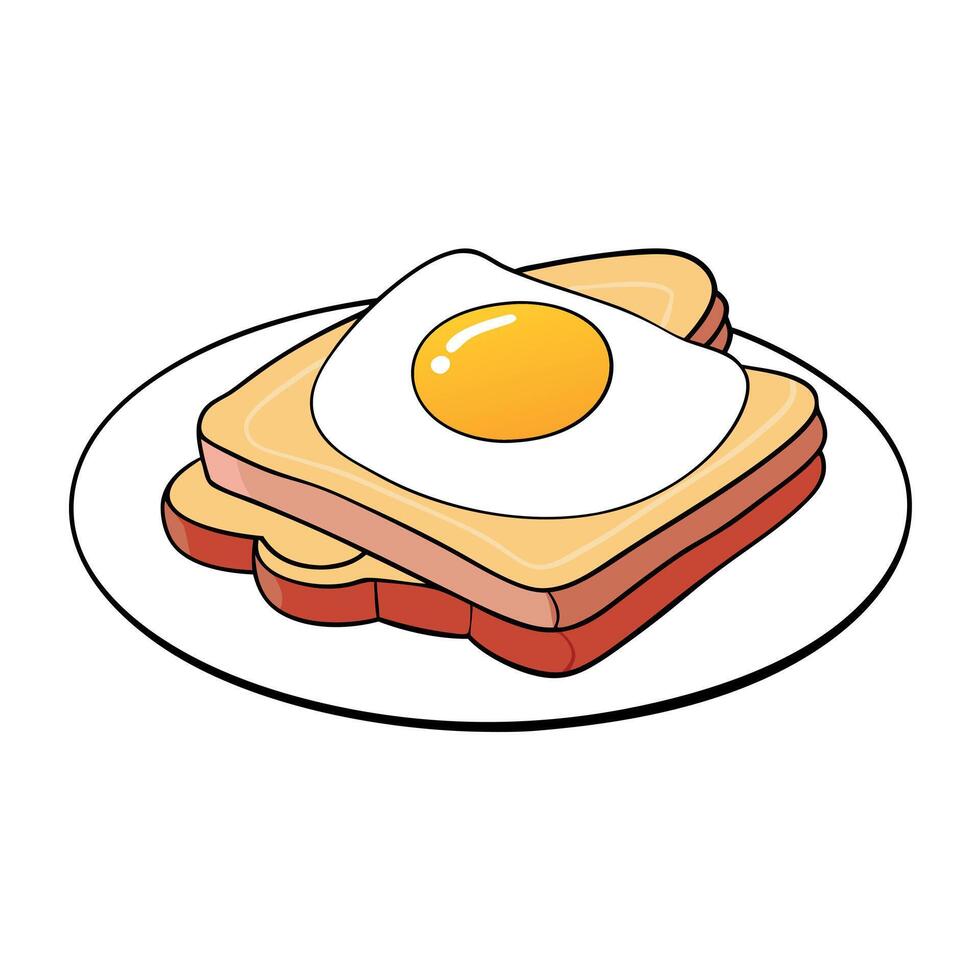 Freshly Made Bacon and Egg Sandwich on White Plate vector