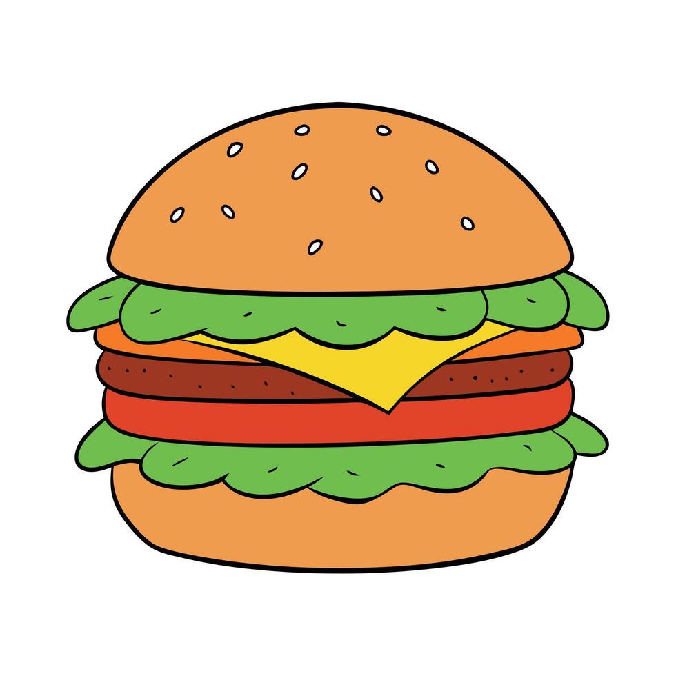 A large burger with a lot of meat and cheese on it vector