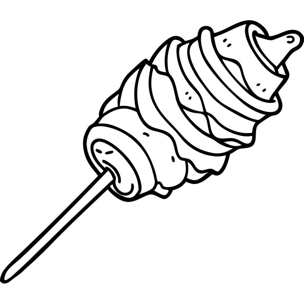 Closeup of scallop skewer wrapped with crispy bacon vector