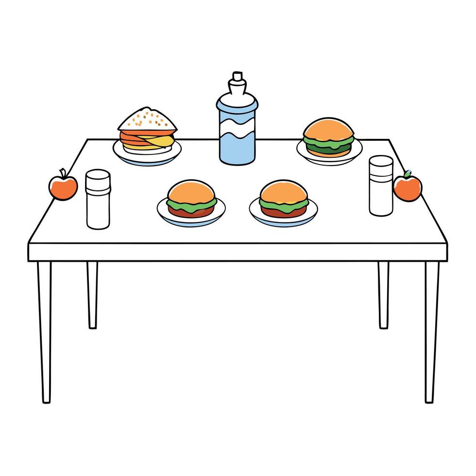 Delicious Burger Ingredients Spread on White Table vector