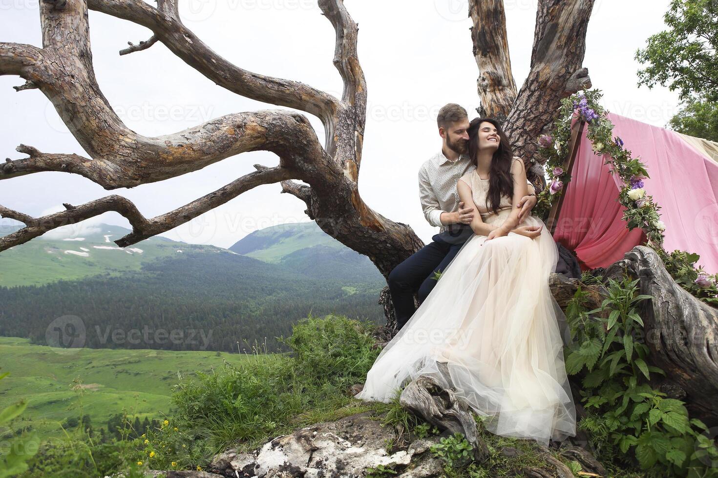 Young attractive couple together outdoors photo