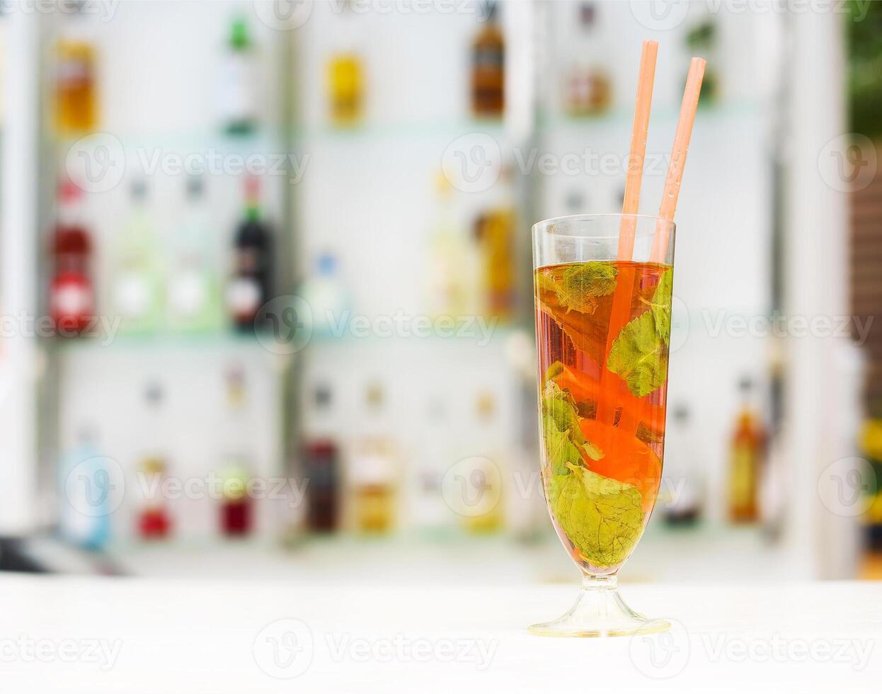 Strawberry mohito mojito drink with ice mint and lime photo