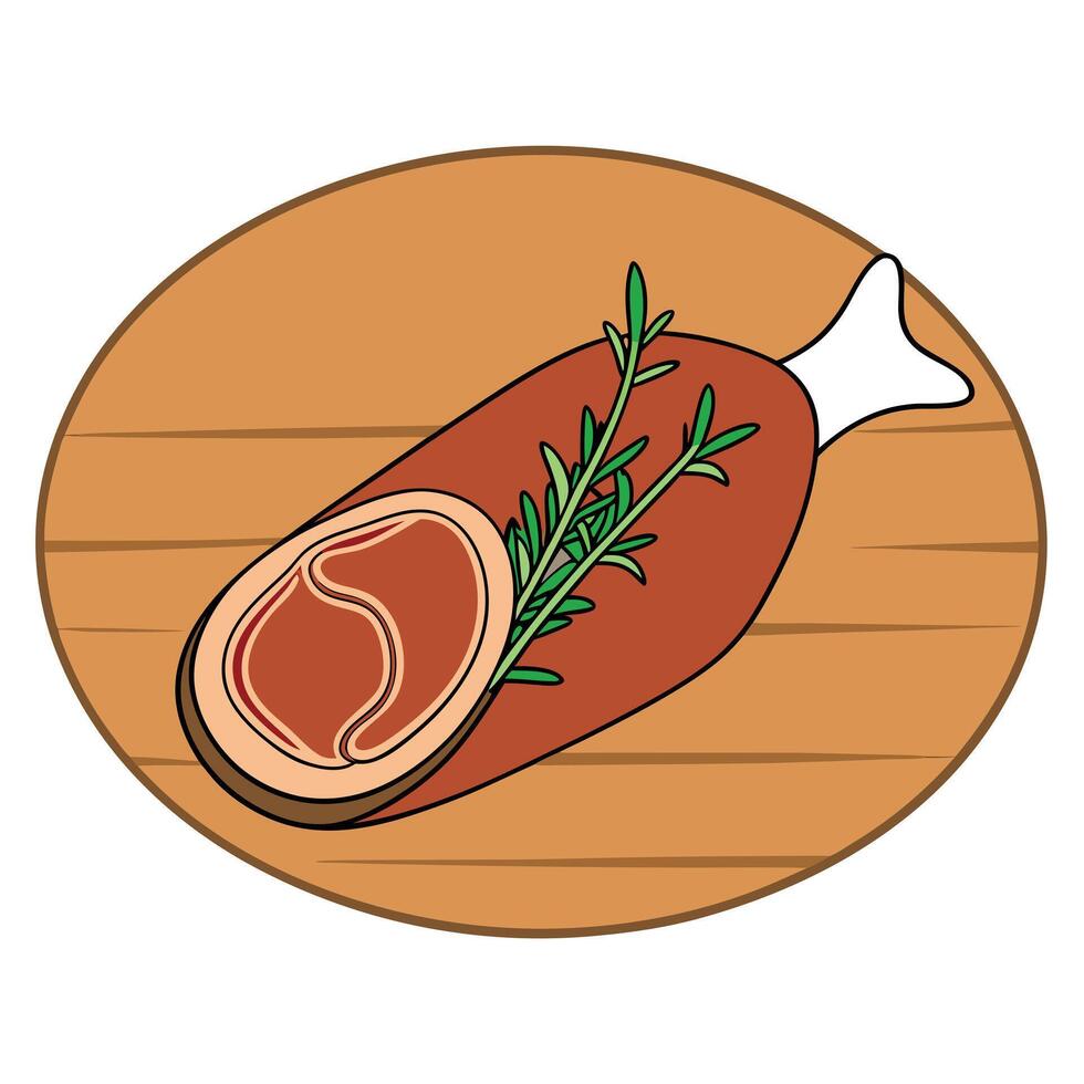 Italian Prosciutto with thyme on wood background vector