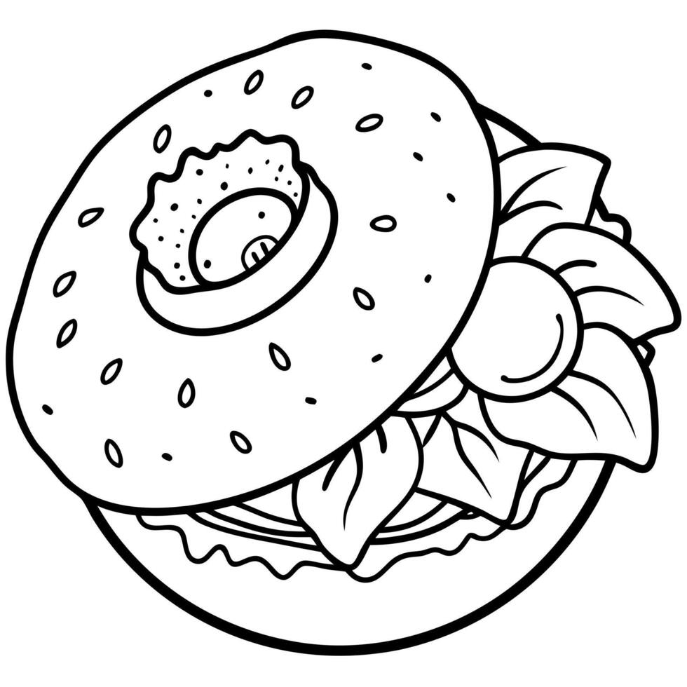 Bagel with egg. bacon. ham. avocado and salad vector