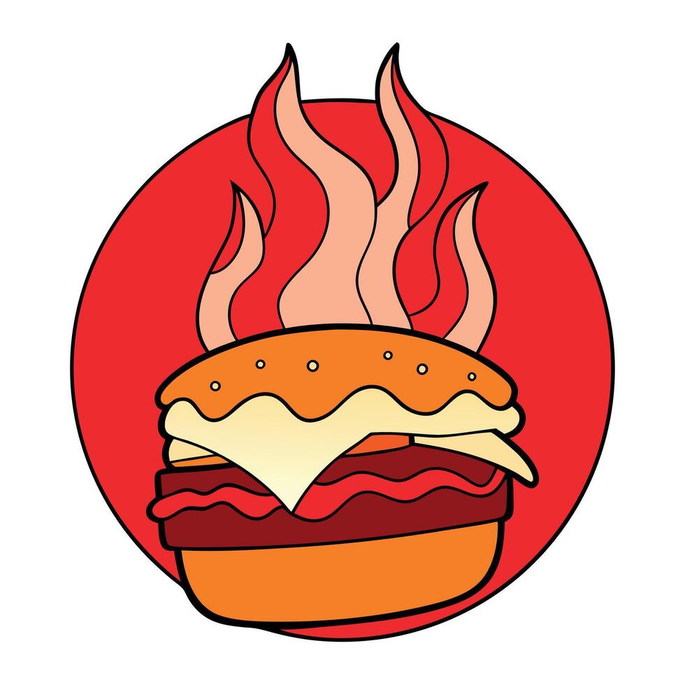 Bacon and Red Onion Burger with Fiery Background vector