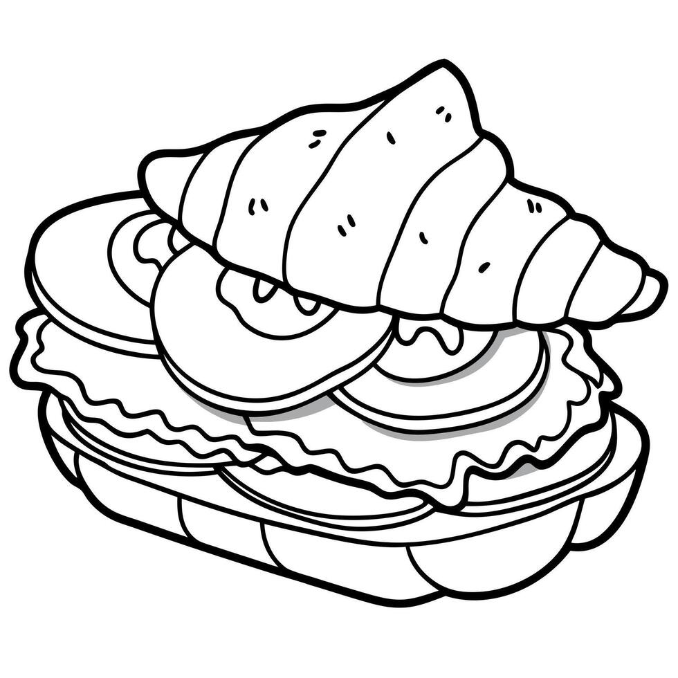 Croissant sandwich with egg and ham on a wood vector