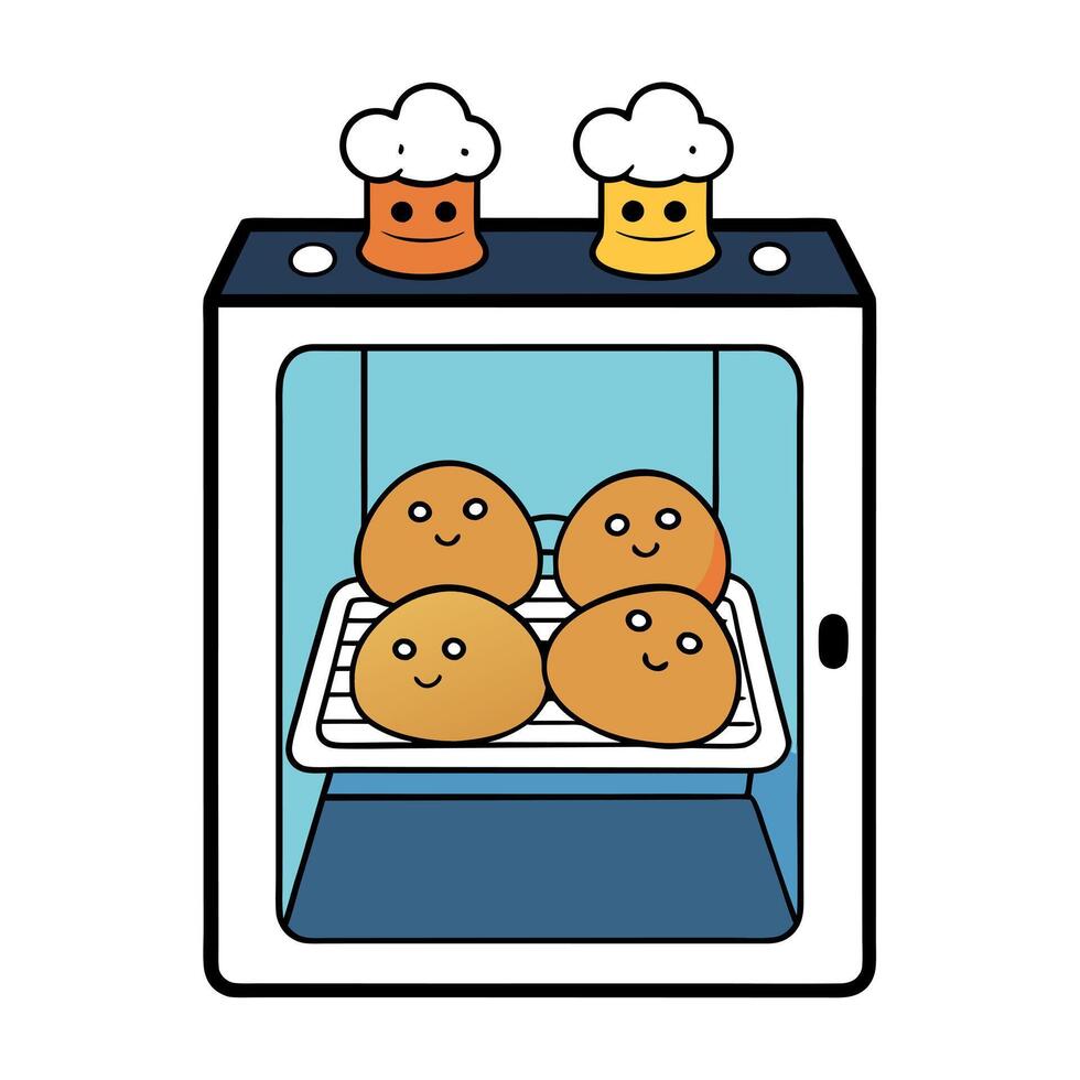 Baked potatoes being prepared in a culinary oven. vector