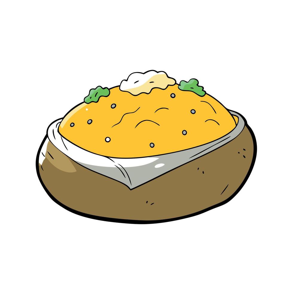 Baked potatoes with cheese and onions on foil vector