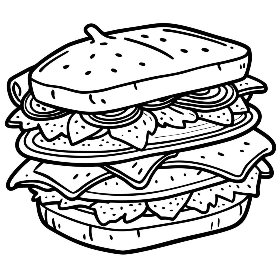 Delicious multi-layered sandwich loaded with fresh ingredients. crispy bacon. and savory meats. rest vector