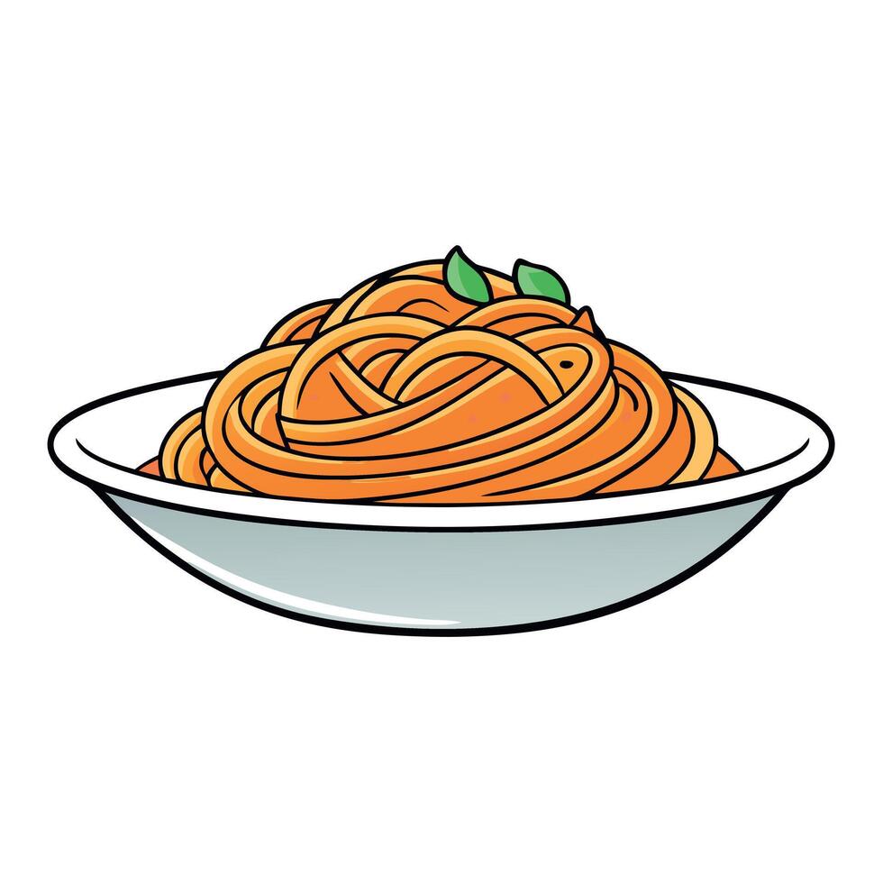 Delicious spaghetti in dish isolated on white vector