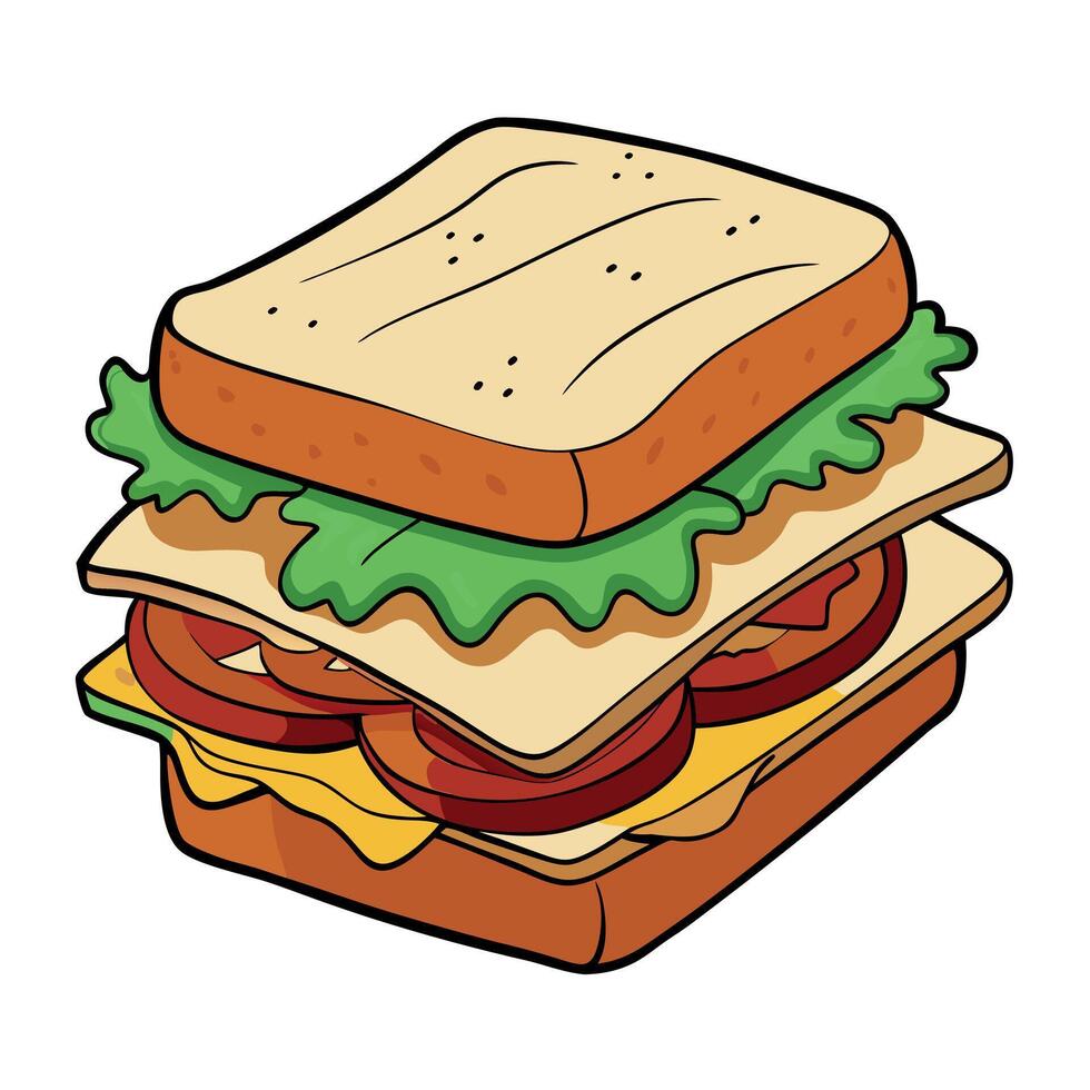 Delicious grilled sandwich stacked with turkey. bacon. and melted cheese. garnished with fresh green vector