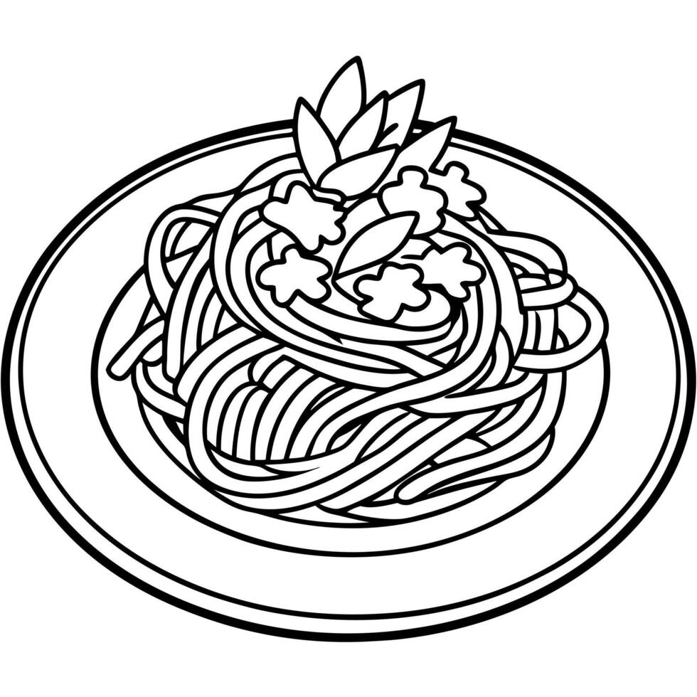 A delicious plate of spaghetti pasta served with a rich creamy sauce. garnished with chopped parsley vector