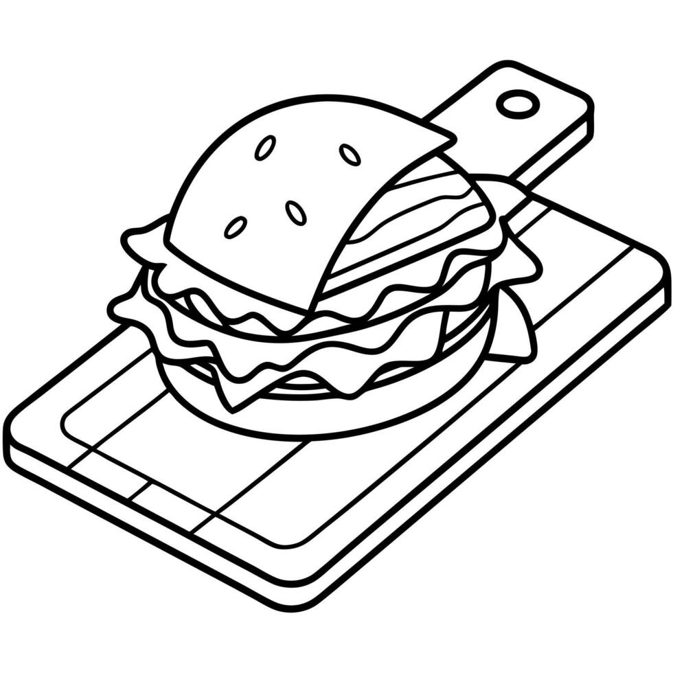 A Bacon Burger on a wooden board vector