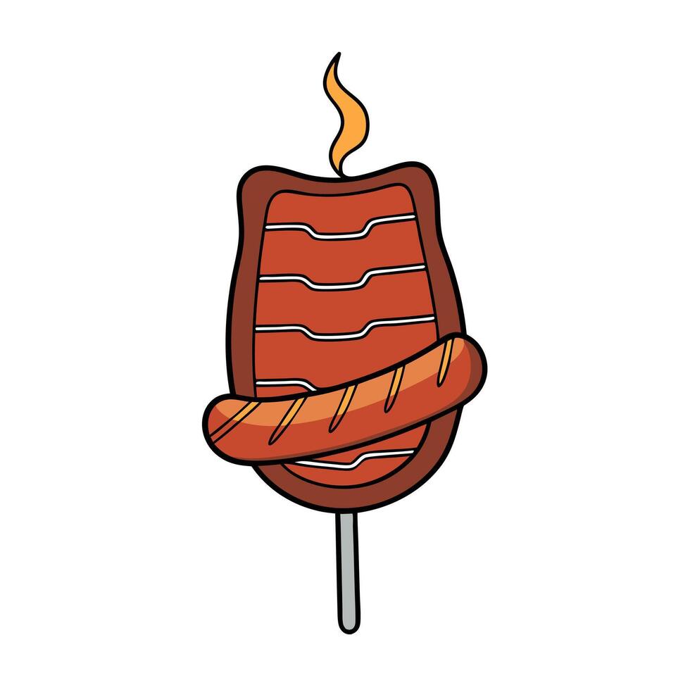 BBQ bacon wrapped hot dog on a grill background vector