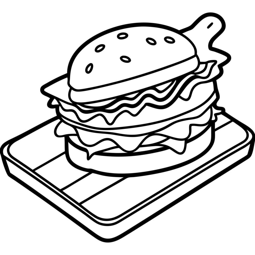 Juicy Cheeseburger with Bacon on a Wooden Board vector