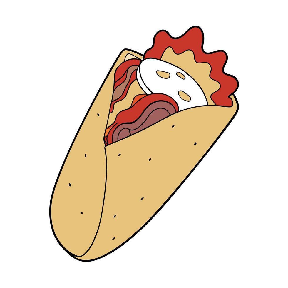 A breakfast tortilla filled with bacon and eggs vector