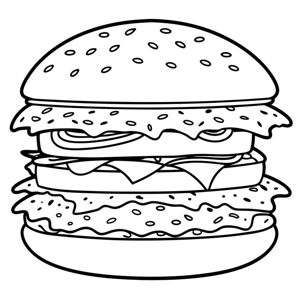 A gourmet burger sliced in half to reveal layers vector