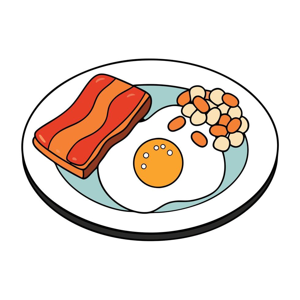 A plate of food with eggs bacon and beans vector
