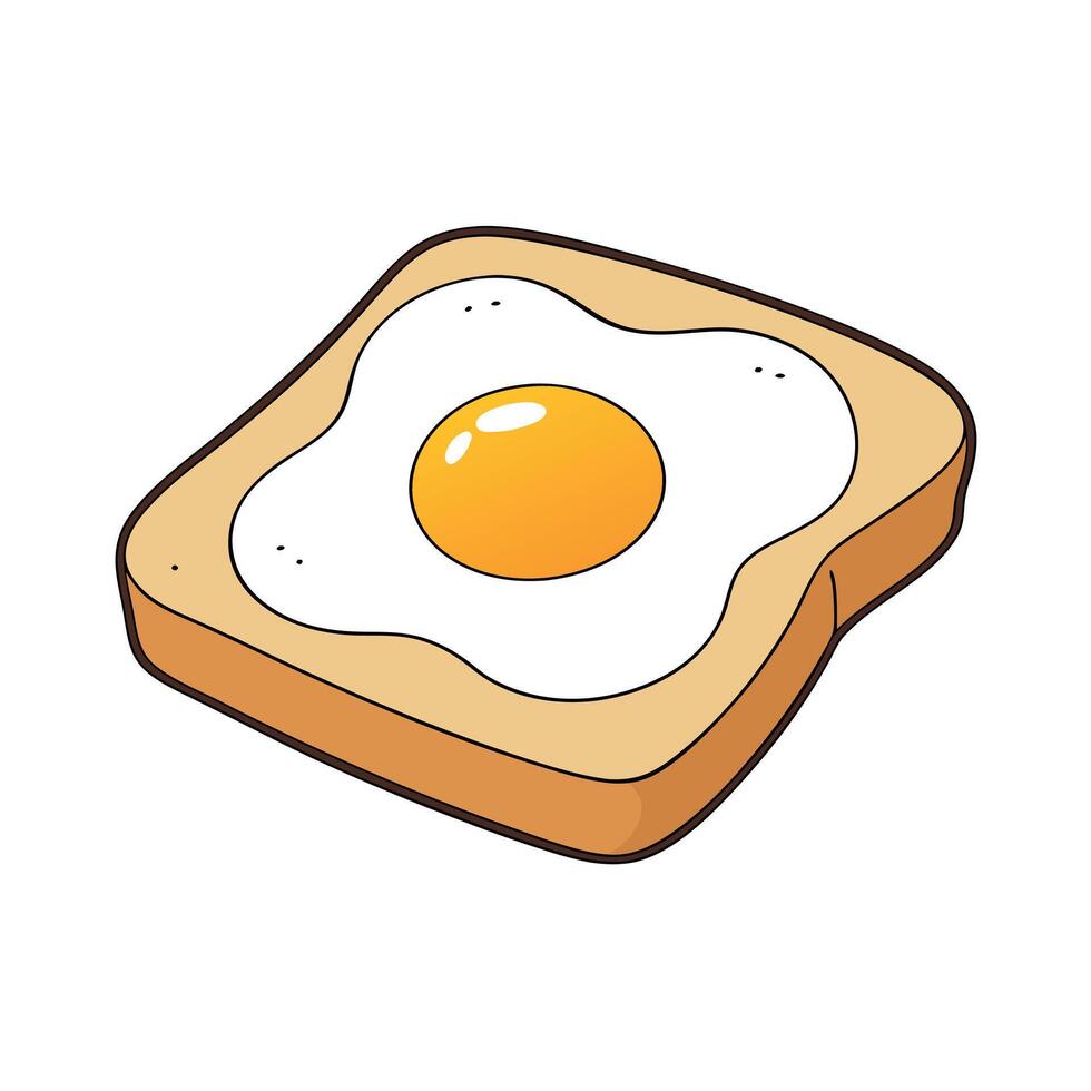 Fried egg on toast top view. isolated on white vector