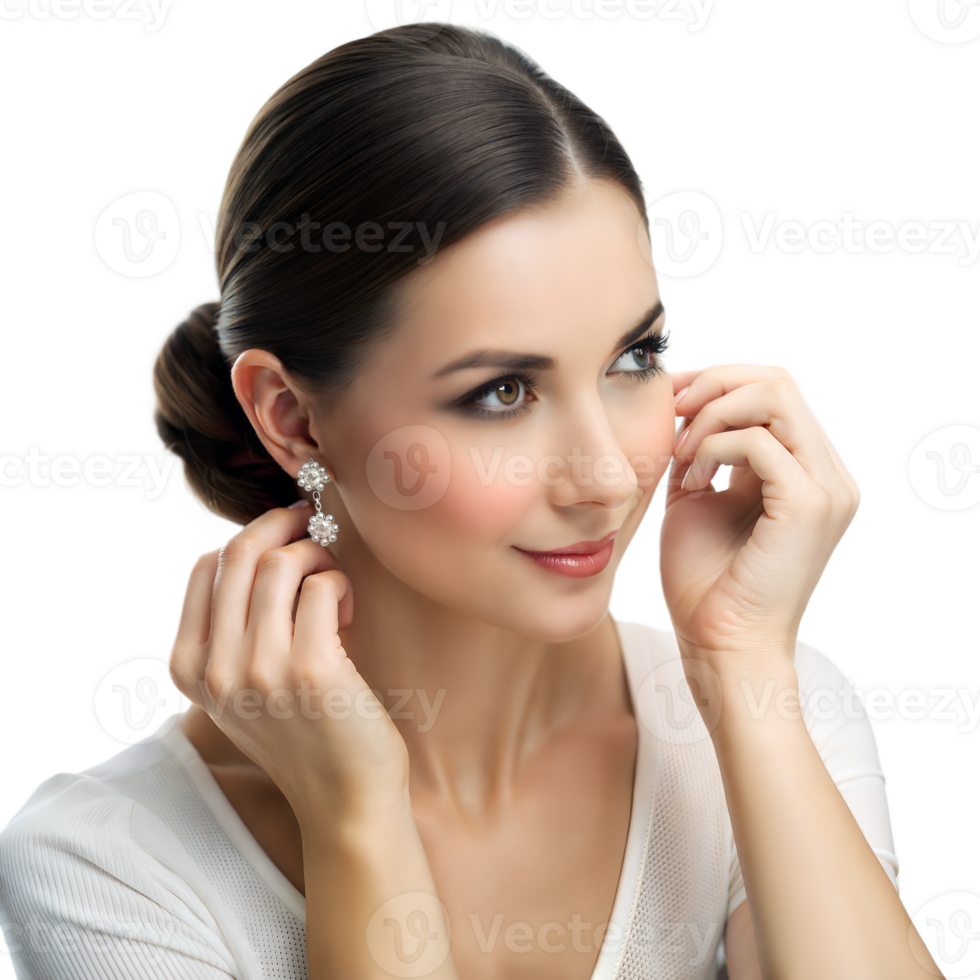 Woman gently applying lipstick, adding the finishing touch to her makeup png