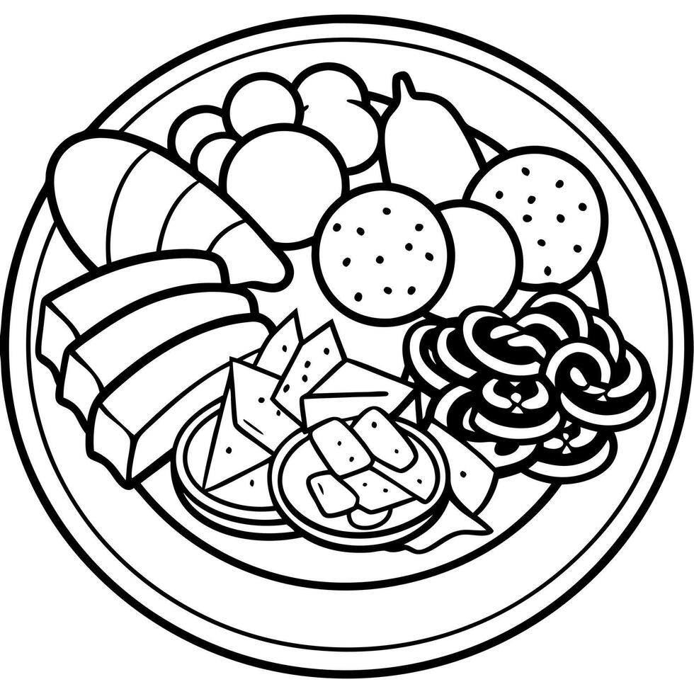 Assorted Italian cured meats and cheese platter. vector
