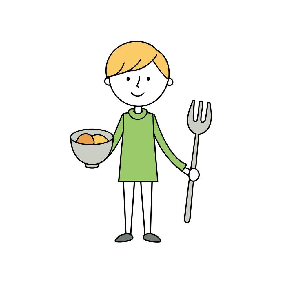 Fork in hand. a bowl of soup nearby vector