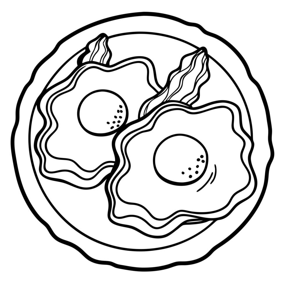 Fried eggs with bacon hand drawn vector