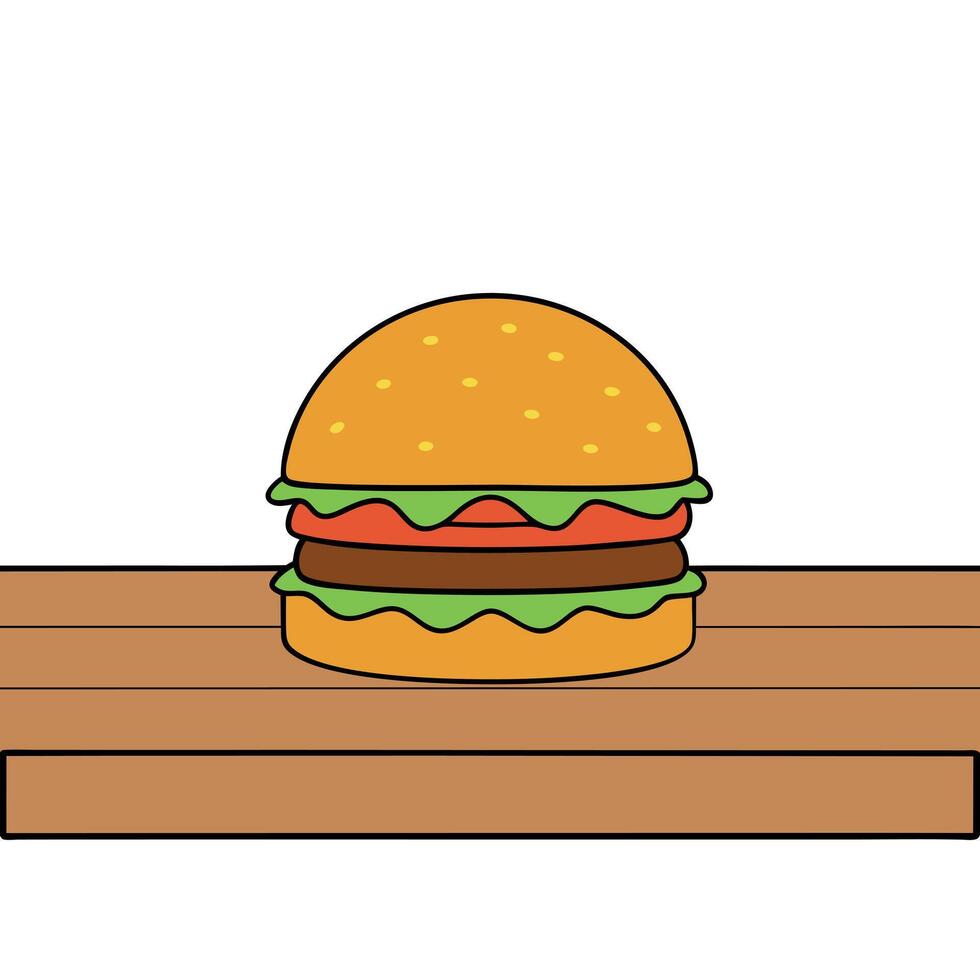 Burger on a wooden table vector
