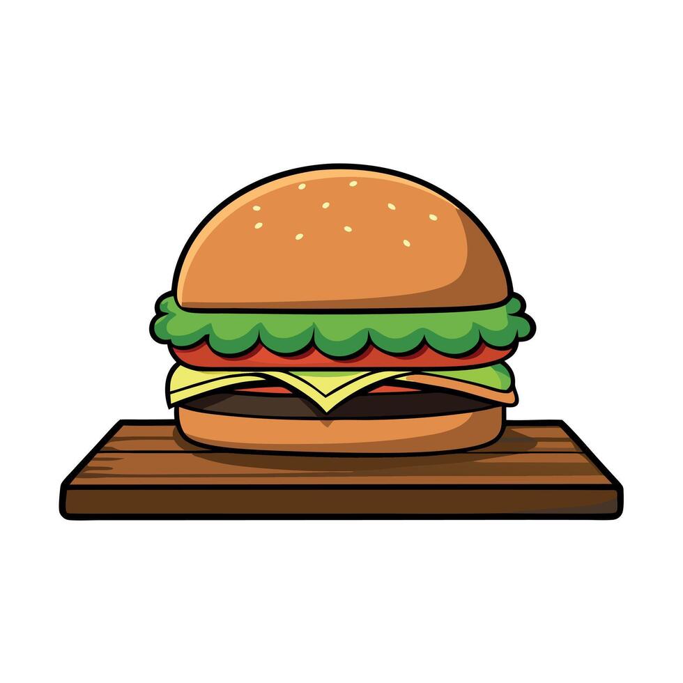 Fresh tasty delicious burger with beef patty. lettuce. onions. tomatoes and cucumbers. big fresh ham vector