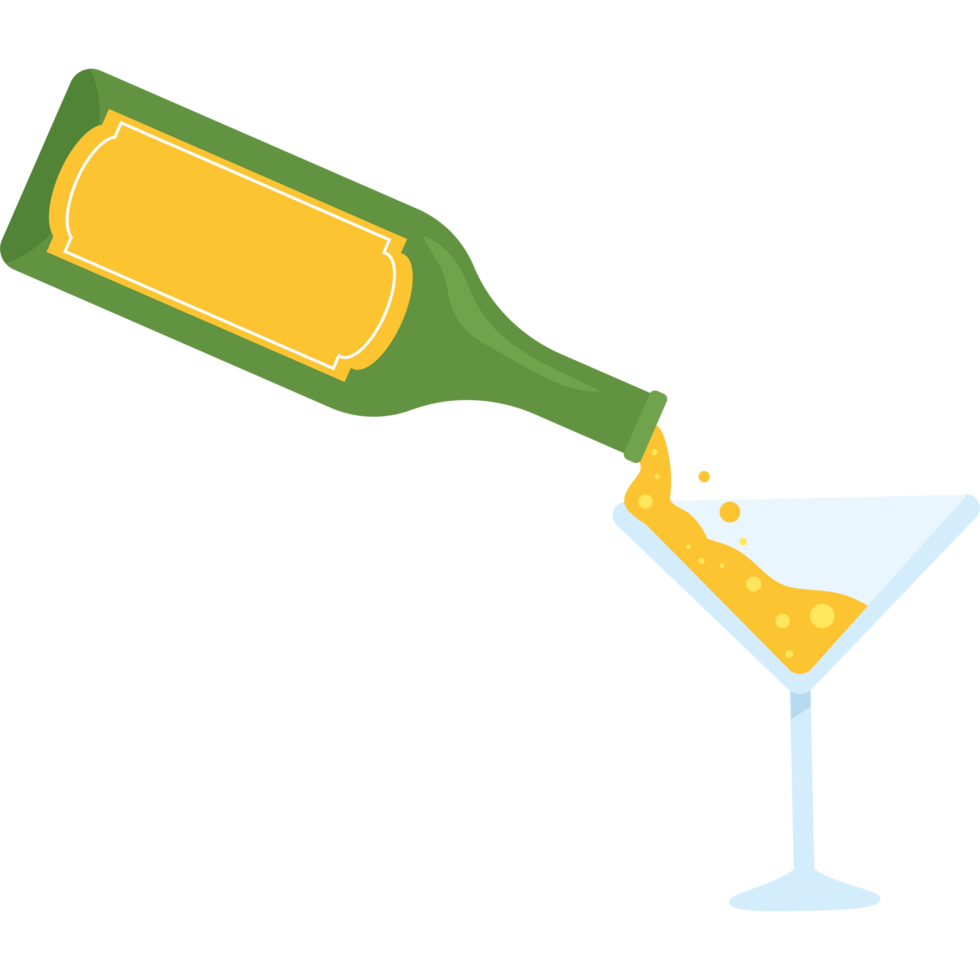 A bottle of wine being poured into a martini glass png