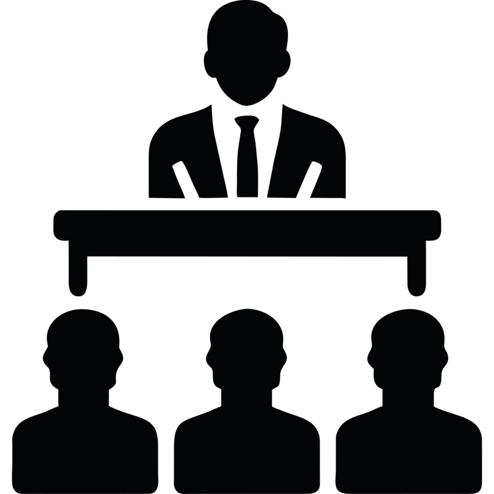 A black and white silhouette of a man at a table png