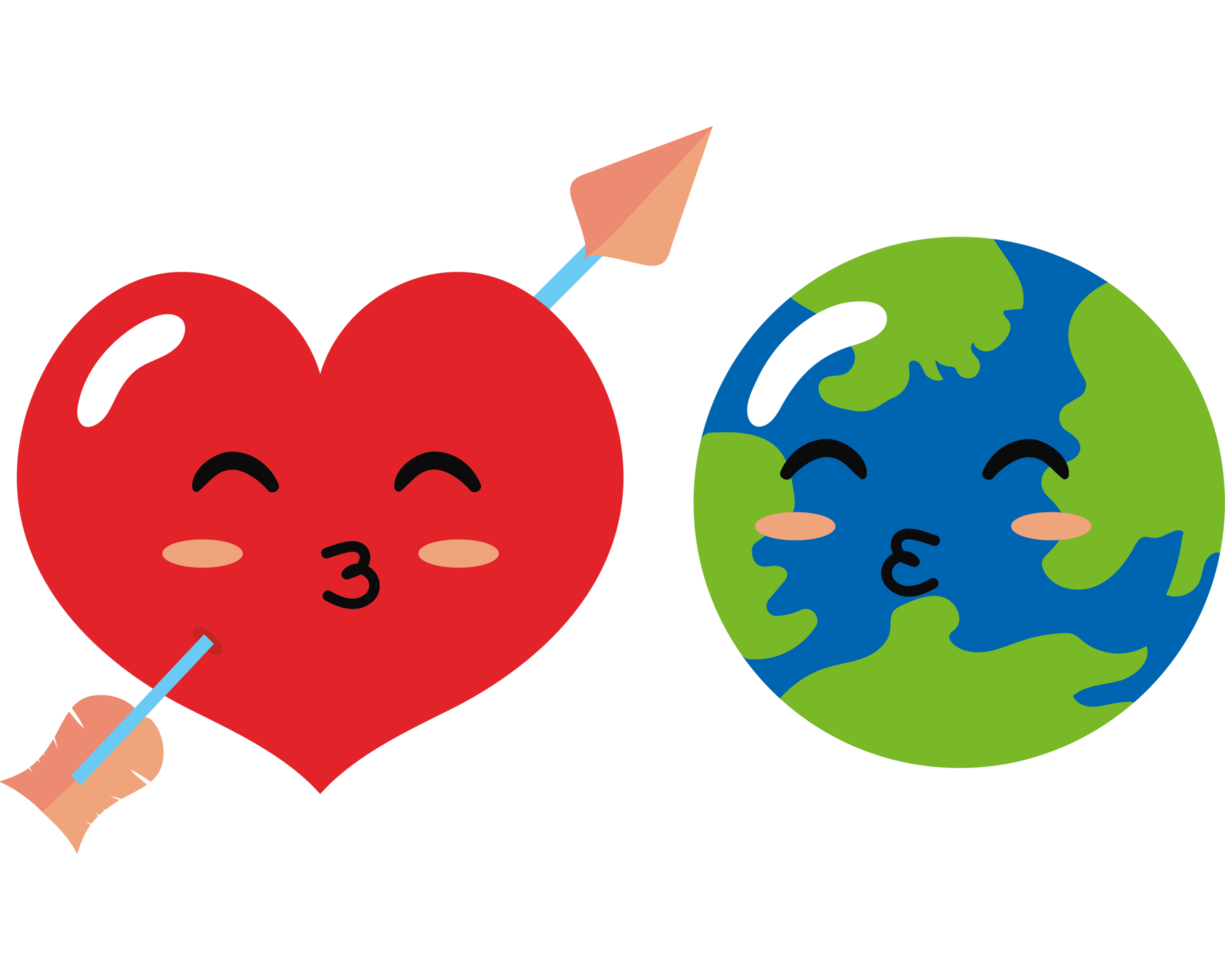 Two hearts with arrows pointing to the earth png