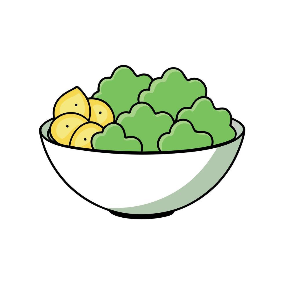 Lettuce and potato salad in a white bowl vector