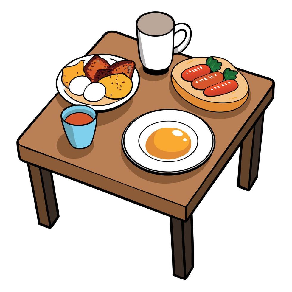 Gourmet English Breakfast on Wooden Table vector