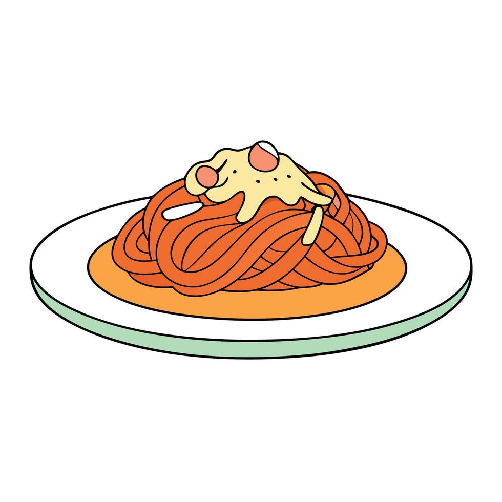 A plate of spaghetti with cheese and meat sauce vector