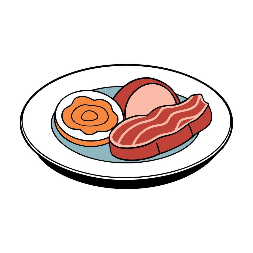 A plate of food with bacon. lard. and meat. Raw pork fresh concept. A plate of food with meat. bacon vector