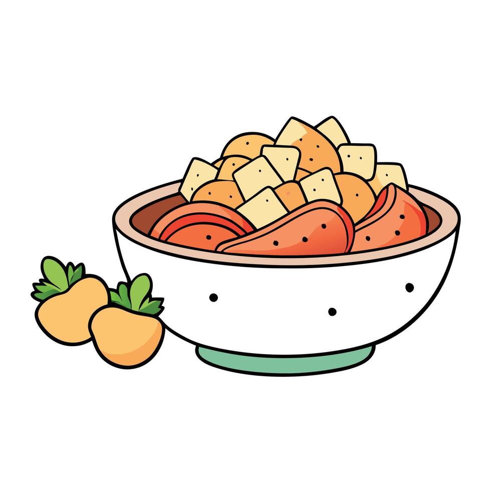 A mouthwatering display of culinary artistry - a bowl of roasted garlic. bacon and parmesan potatoes vector