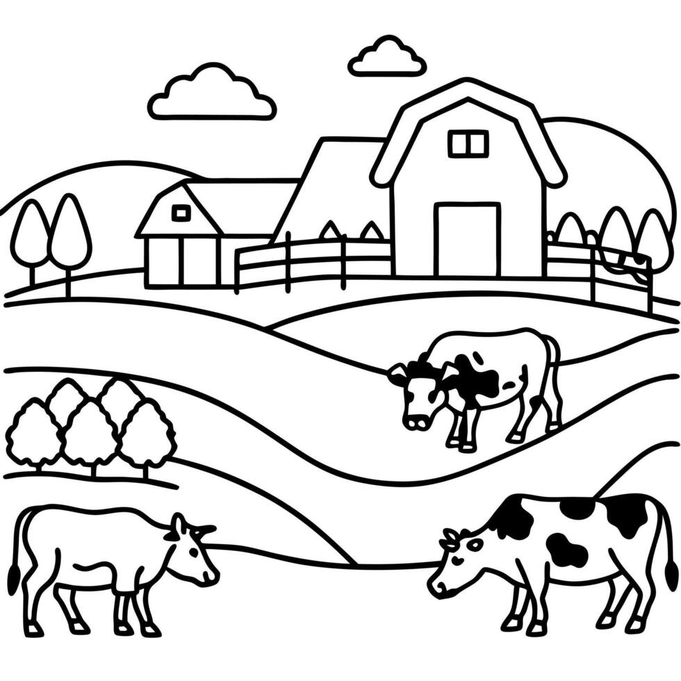 A farm with cows grazing vector