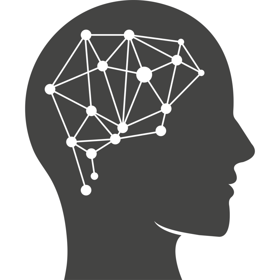 A silhouette of a man's head with a network of dots png