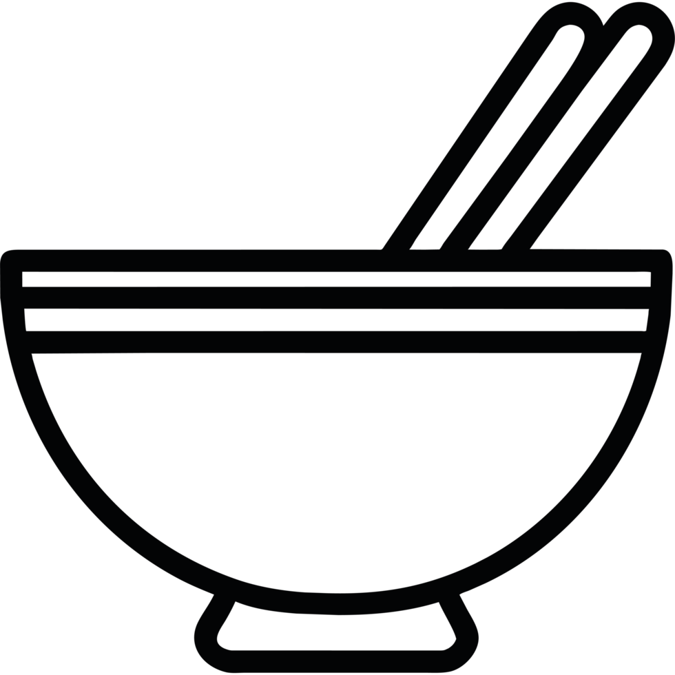 A black and white image of a bowl with chopsticks png