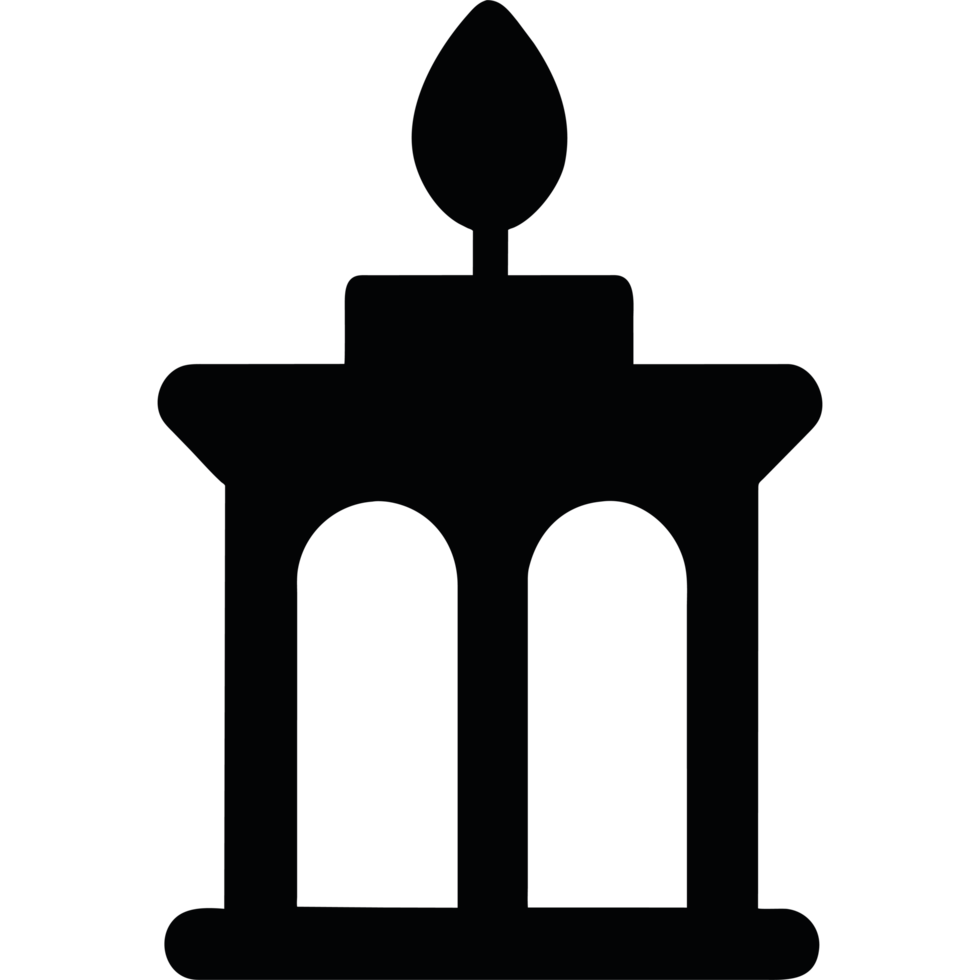 A black and white silhouette of a building with a light png