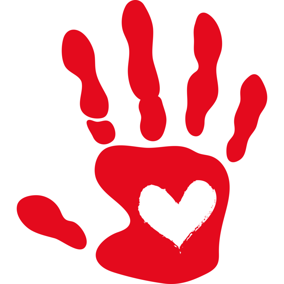 A red hand with a heart in the middle png