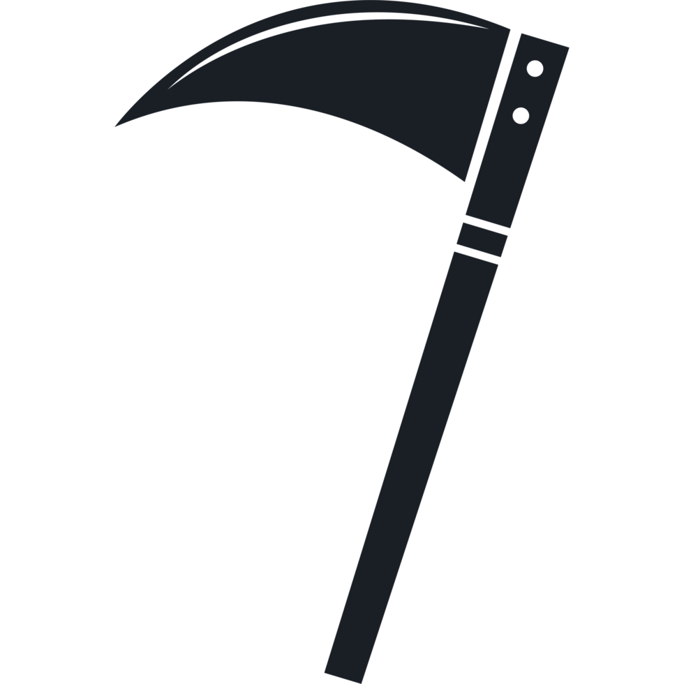 A black and white illustration of a scythe png