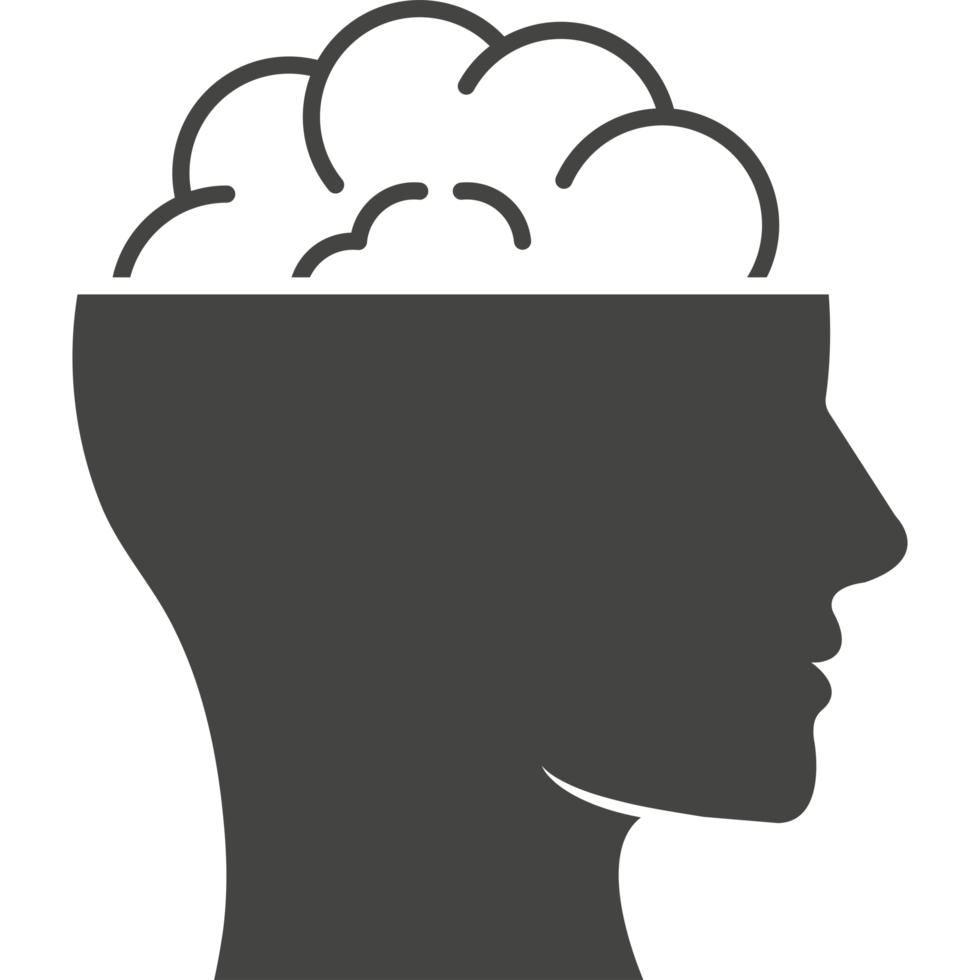 A silhouette of a man's head with a brain in it png