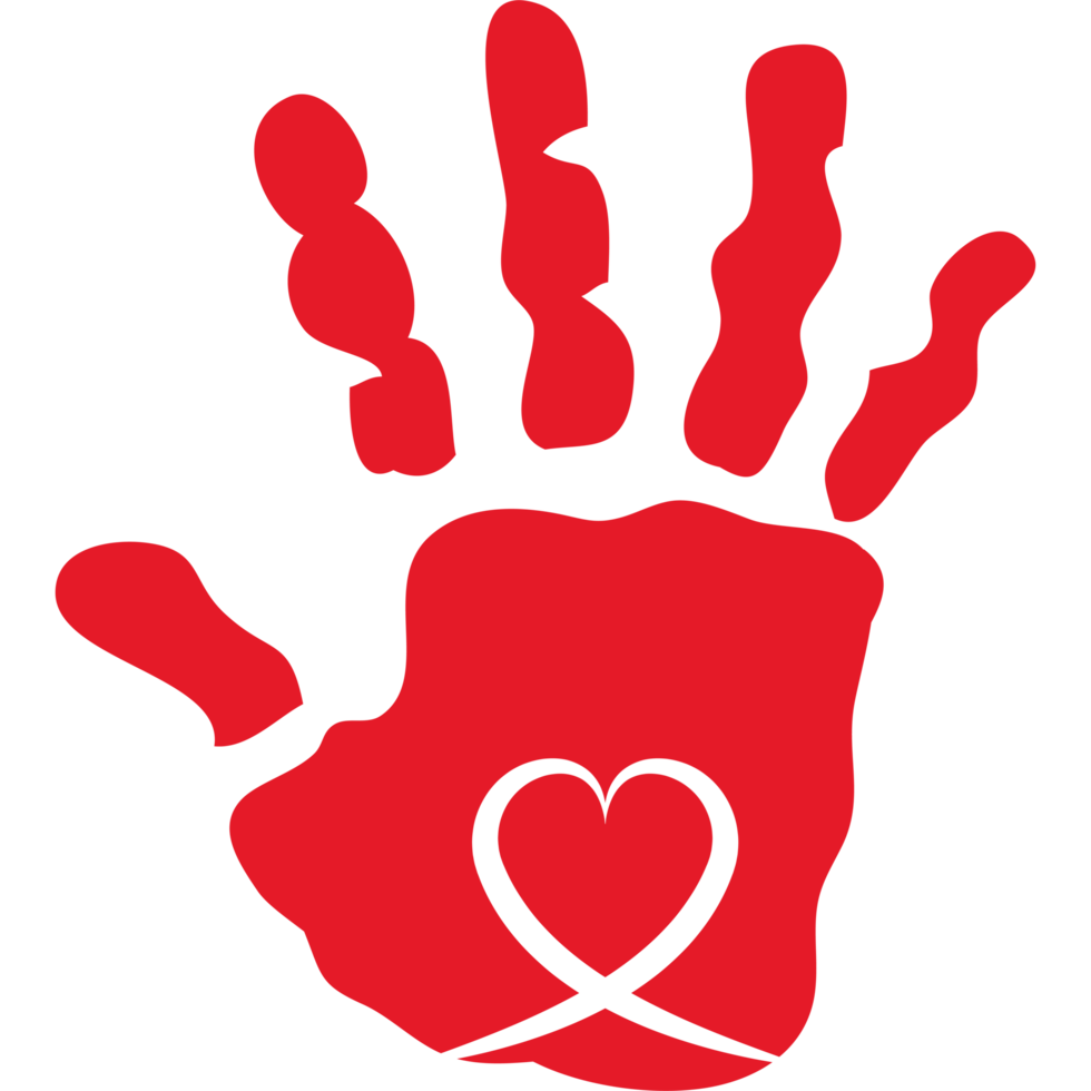 A red hand with a heart and a ribbon png