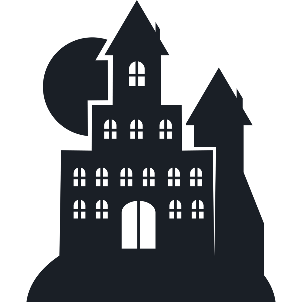 Halloween castle silhouette with moon and stars png