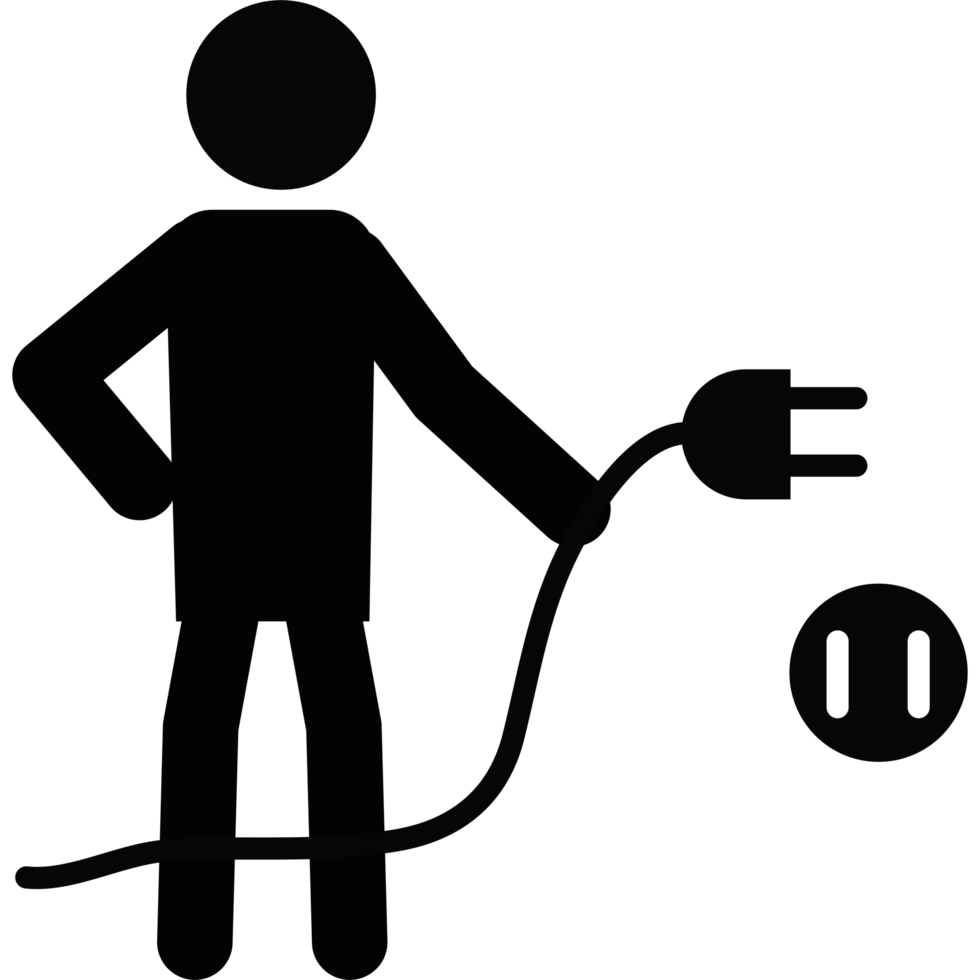 A person holding an electric plug and plugging it in png