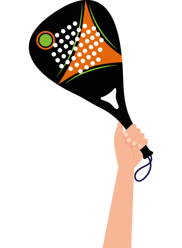 A hand holding a racket with dots on it png